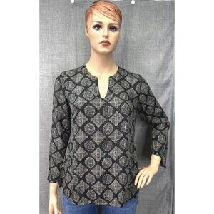 Lane Bryant 3/4 Sleeve Silk Tunic Women's Size 14/16 Black Brown Medallion Print
